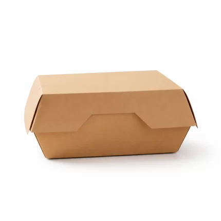 Wholesale Custom Logo Food Grade Disposable Kraft Paper Clamshell Burger Box Fast Food Takeaway Packaging